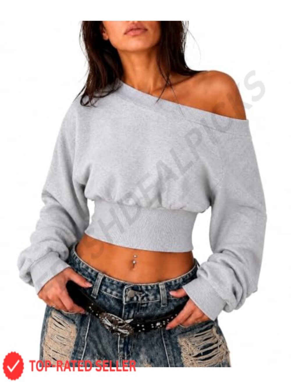 Off Shoulder Cropped Sweatshirt Long Sleeve Crop Top Y2K Pullover